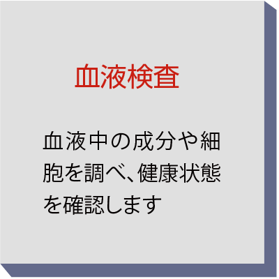 血液検査 血液中の成分や細胞を調べ、健康状態を確認します
